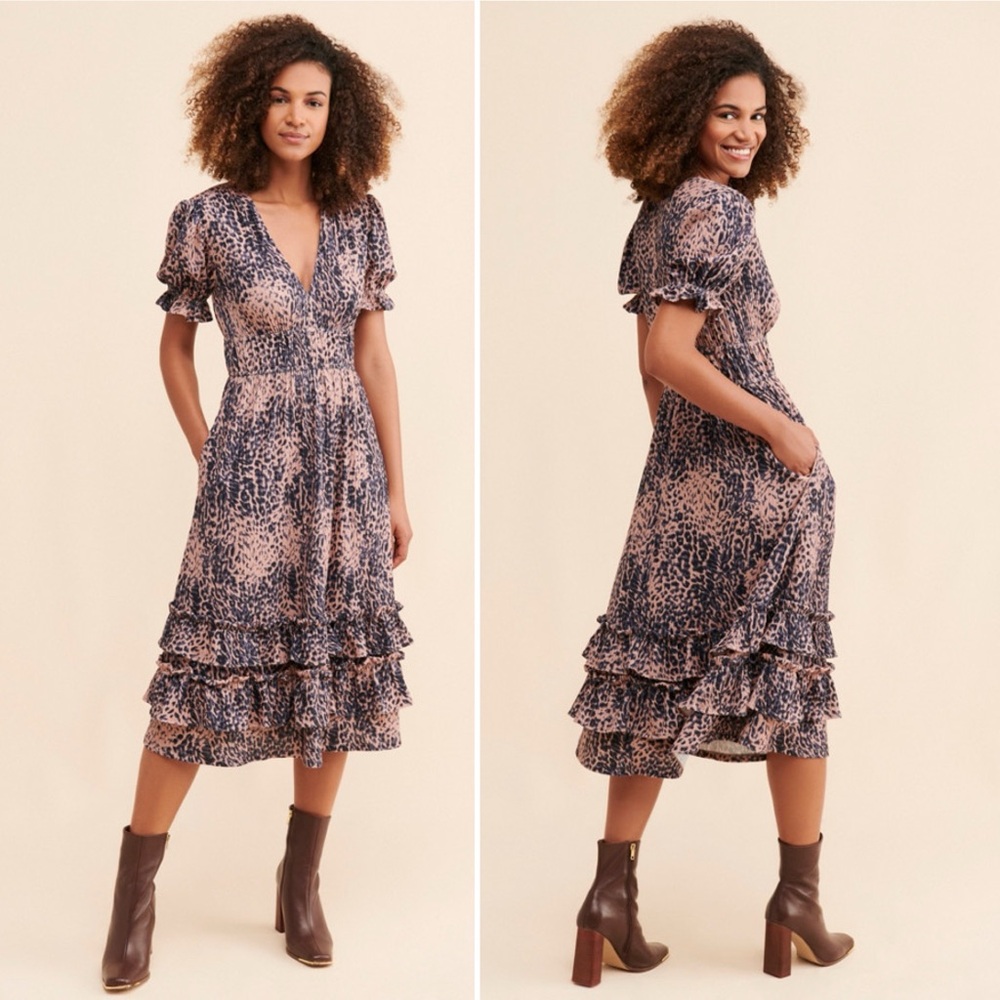 Hutch Navy and Blush Printed Midi Dress